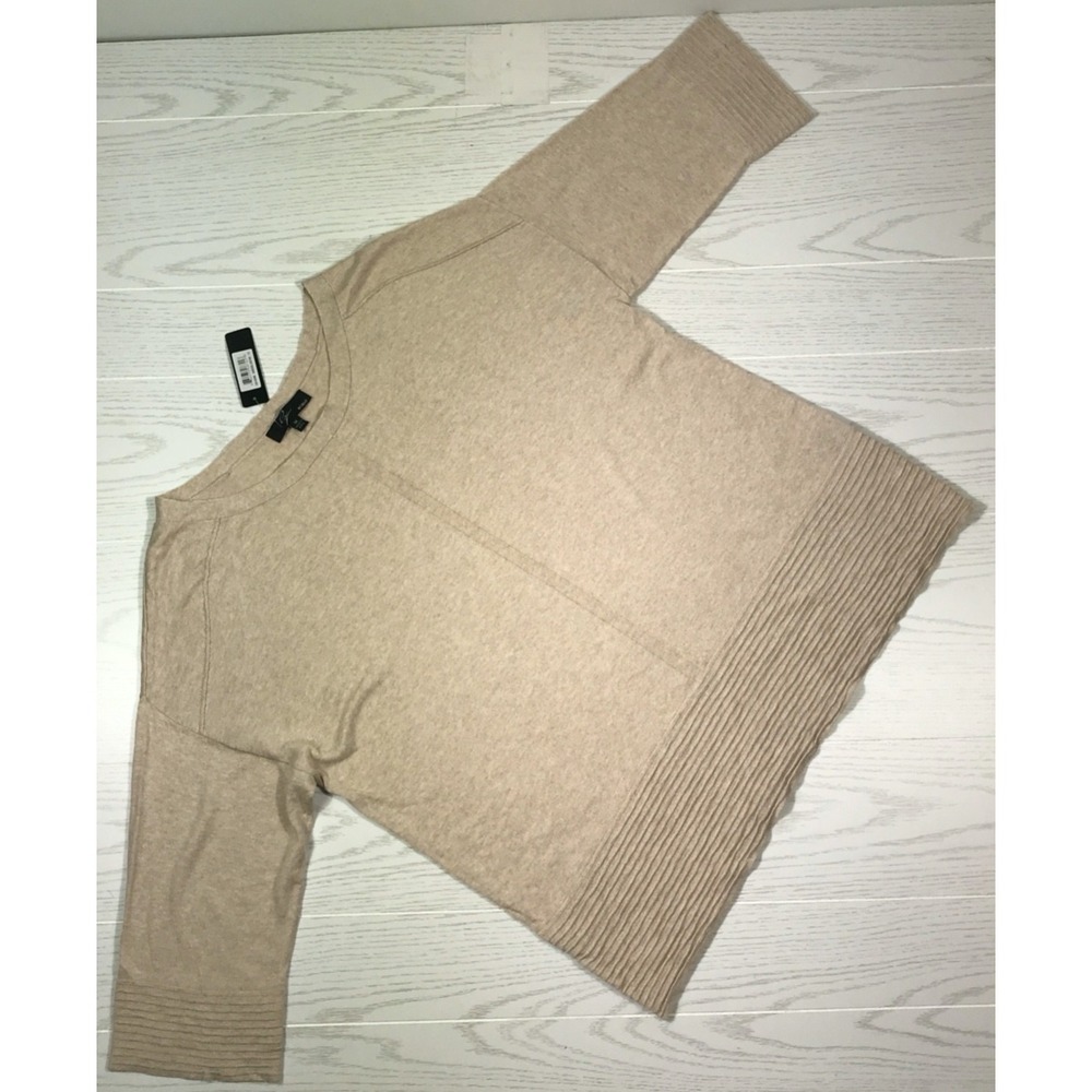 Eyn Woman Plus Size Sweater 1X Beige Boat Neck 3/4 Sleeve Casual Comfort Mom New